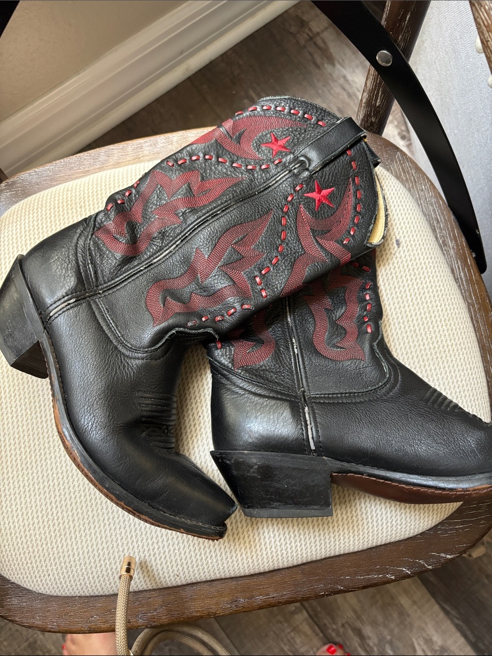 Durango Black Leather Western Cowgirl Boots with Red Star Stitching
